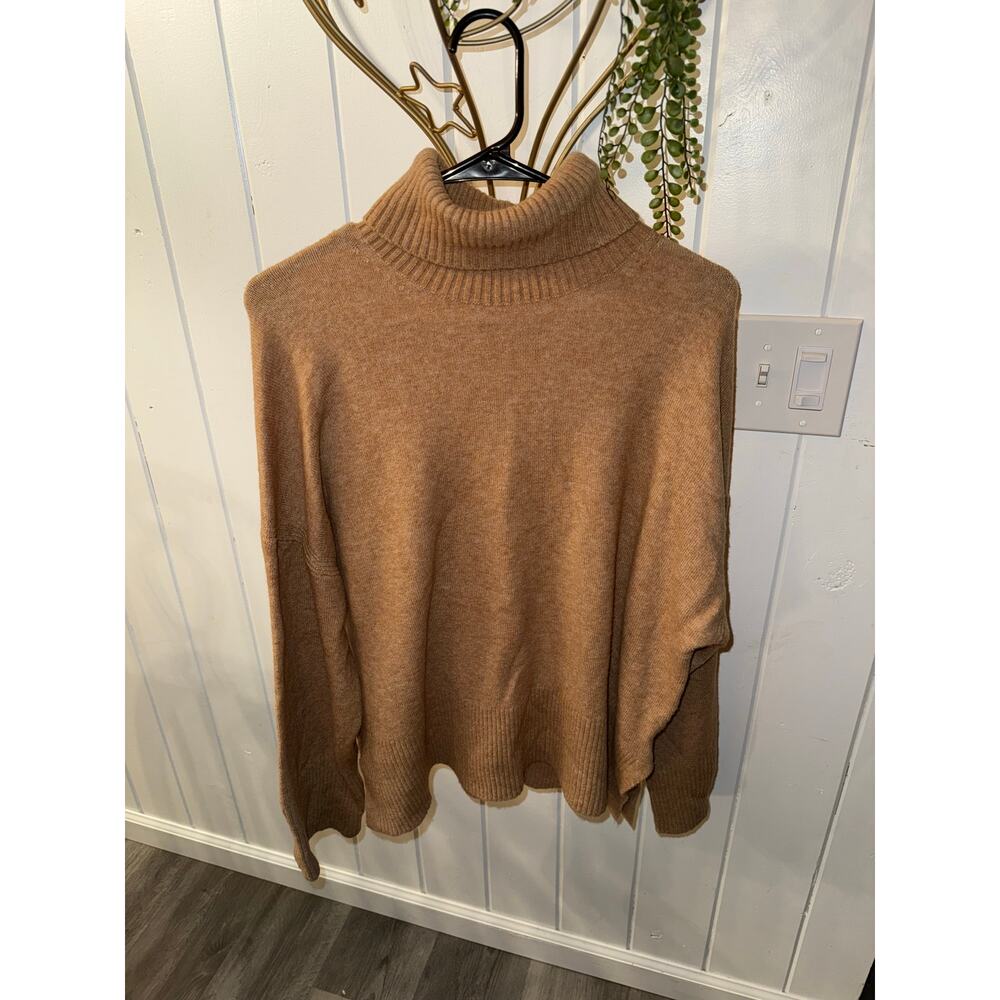 Women’s J. Crew Tan Marino Wool and Alpaca Blend Funnel Neck Sweater Size L
